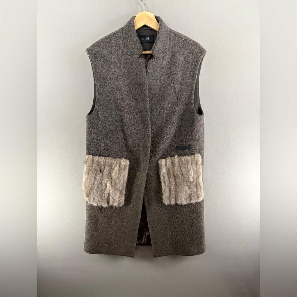 Blupepe Women Alpaca Wool Long Cardigan Vest Size Small Snap Gray
